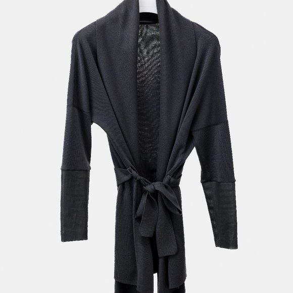 Annette Gortz Kubi AW/14 Leather Trim Grey Tie Cardigan